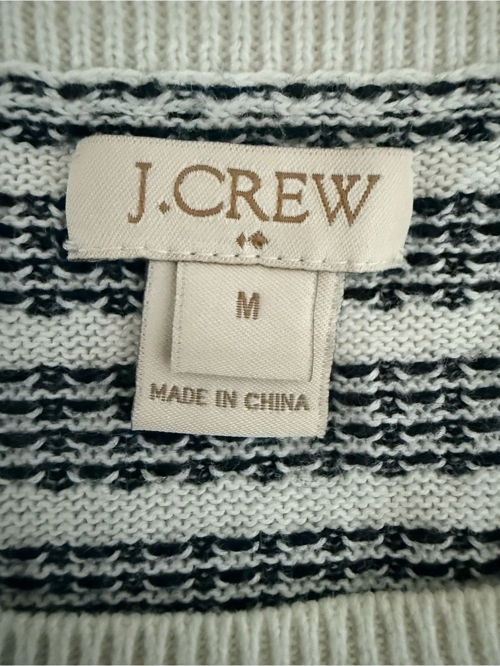 J.Crew Black and White Striped Patterned Knit Crewneck Sweater | 100% Cotton